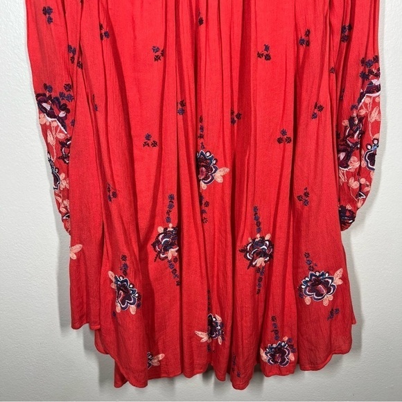 Free People Womens Oxford Red Embroidered Flowy Boho Dress Size Small - Picture 9 of 12